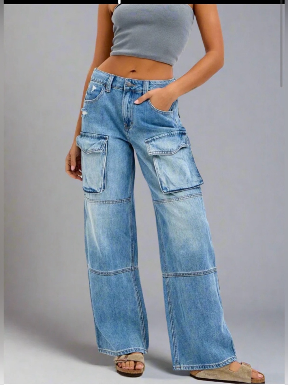 Cello cargo wide leg 100% cotton jeans - size 7